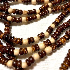 Wood and bead necklace brown and tan #049